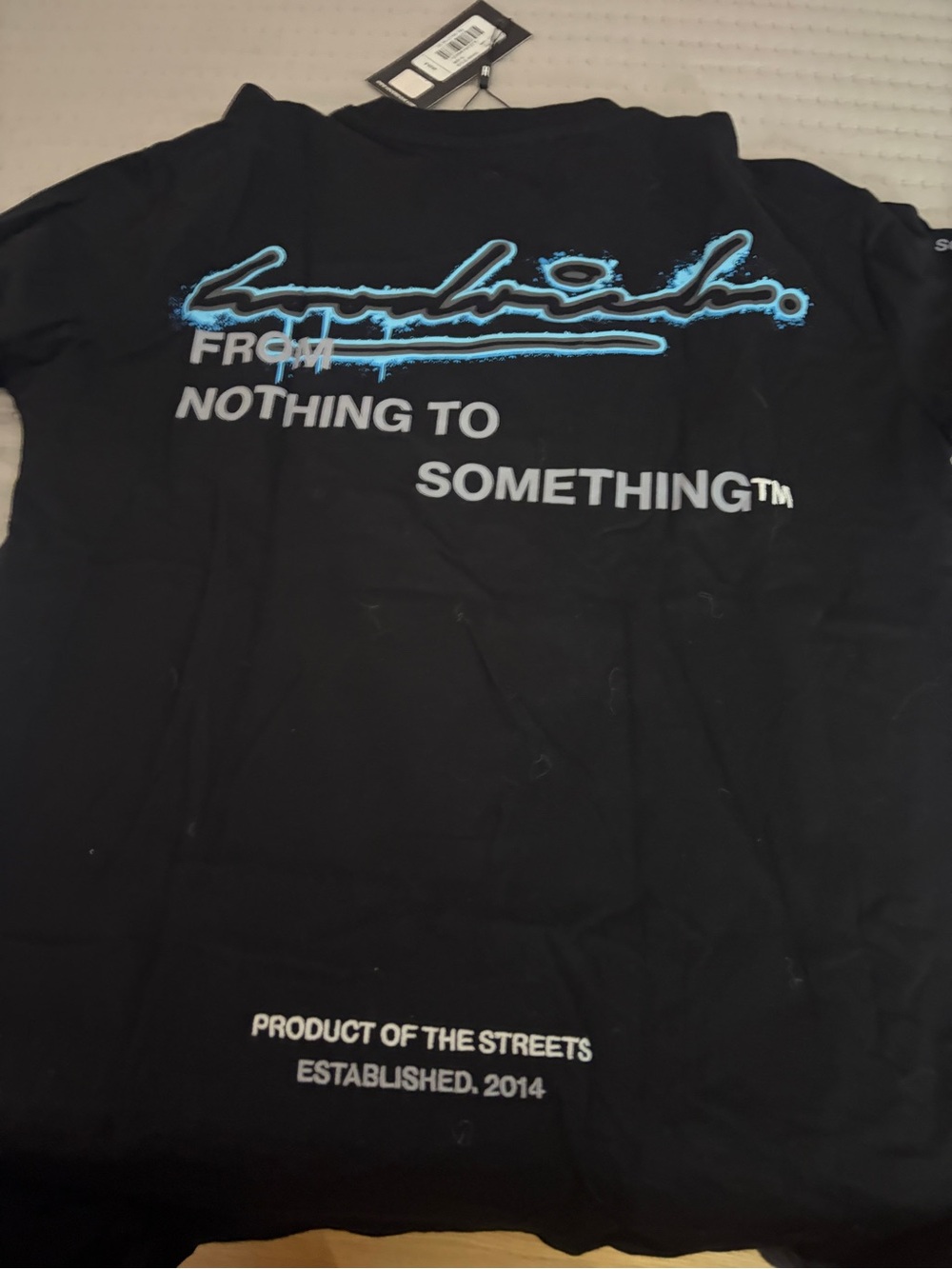 Black Graphic Short Sleeve Tee with Blue Script